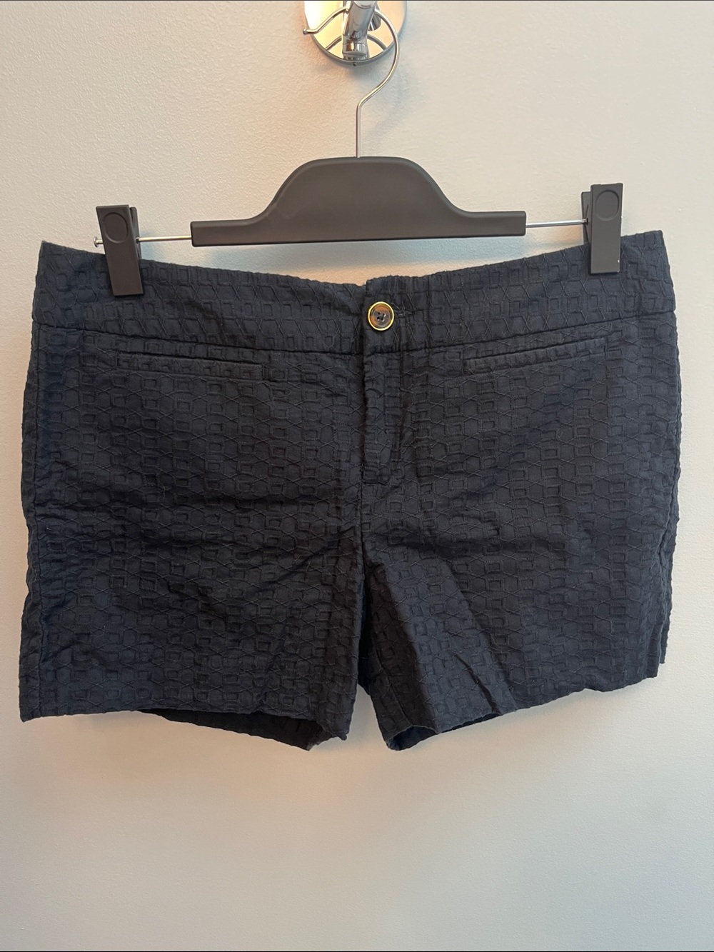 Banana Republic Navy Blue Textured Cotton Blend Shorts